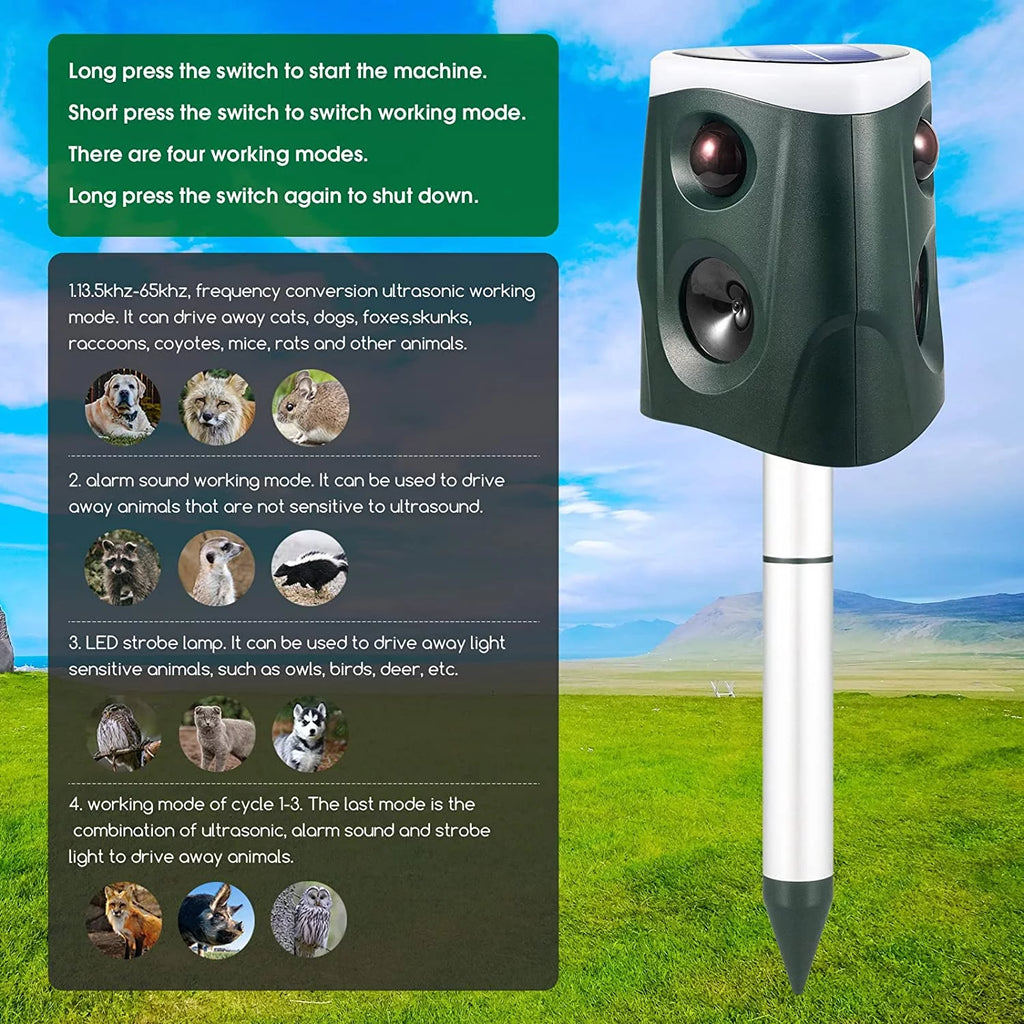 Ultrasonic Animal Repeller Outdoor Waterproof with PIR Sensor and Strobe Light D732837